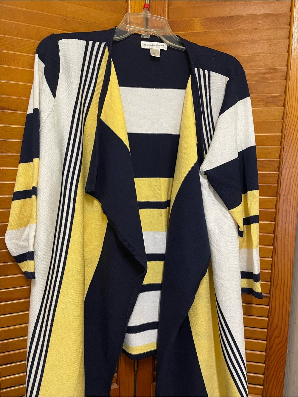 Christopher & Banks Navy Yellow White Striped Open-Front Cardigan